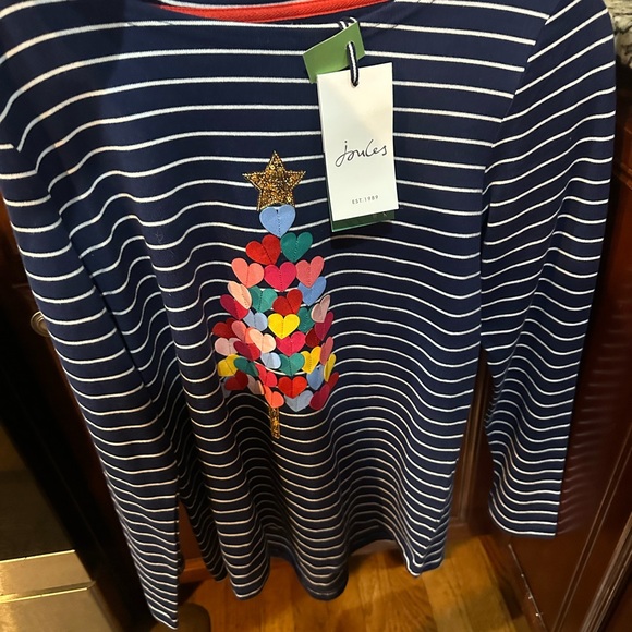 This is a Joules Navy Boatneck Stripe Top: Harbour Luxe Tree - Picture 2 of 5
